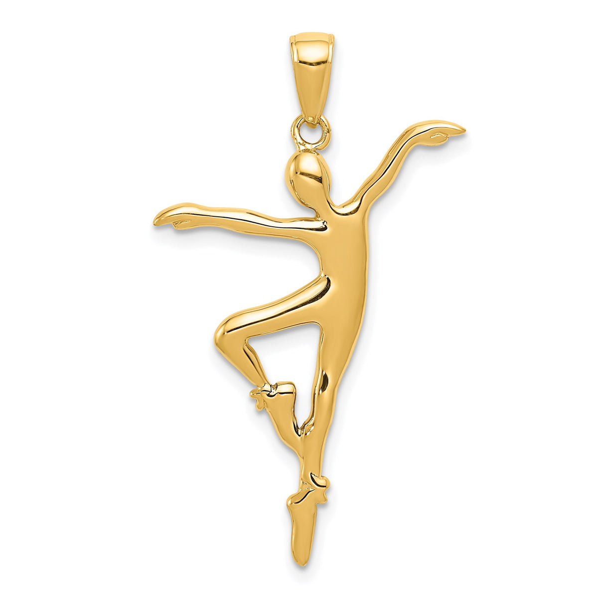 14k Yellow Gold Ballerina Pendant with Graceful Dancer in Mid-Pose