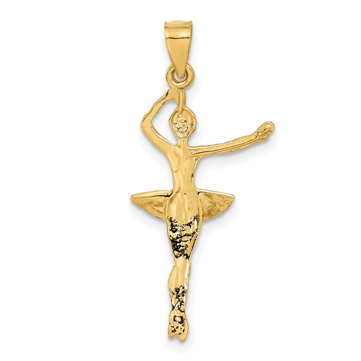 14k Yellow Gold Ballerina Pendant with Textured Tutu Skirt, Dance Charm for Women