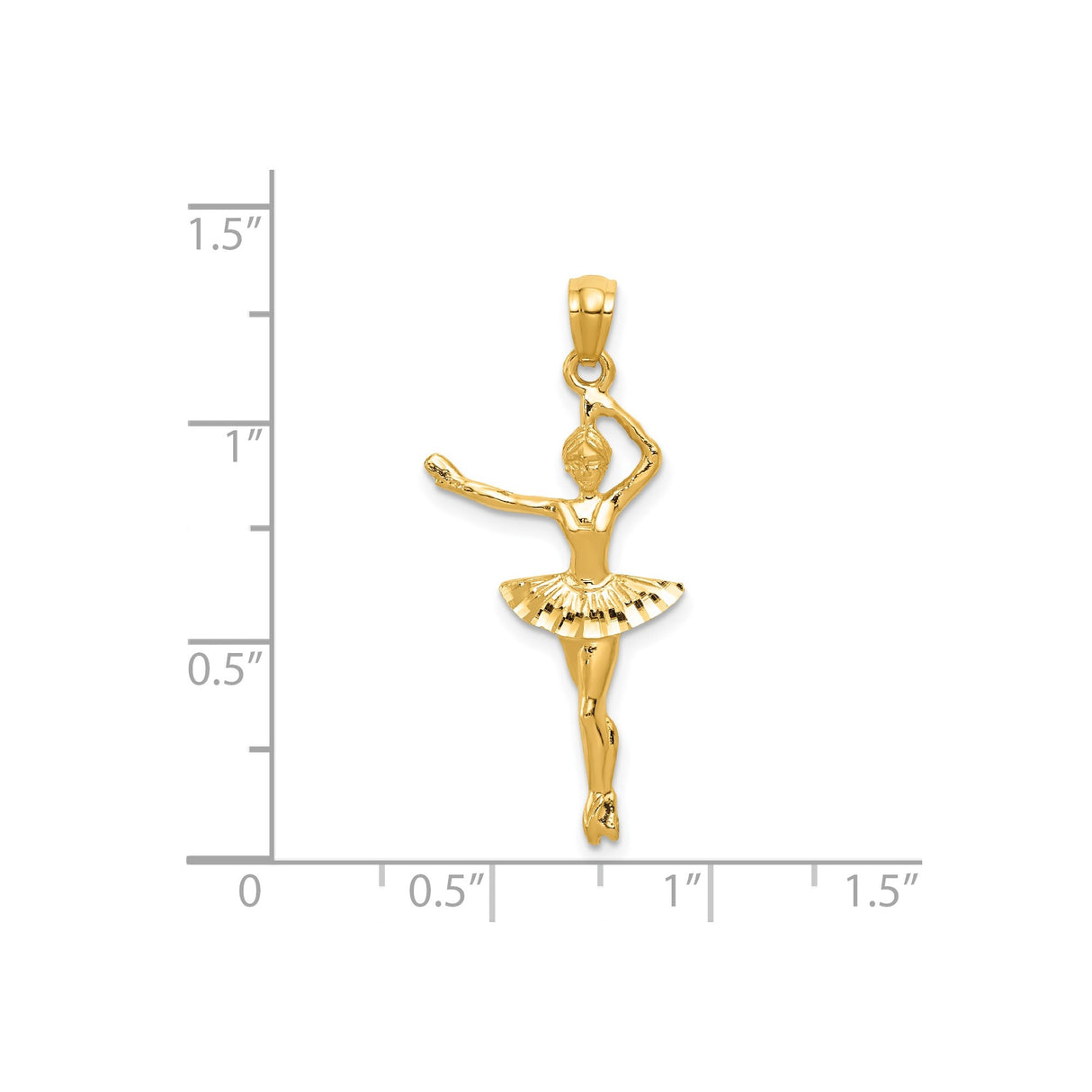 14k Yellow Gold Ballerina Pendant with Textured Tutu Skirt, Dance Charm for Women