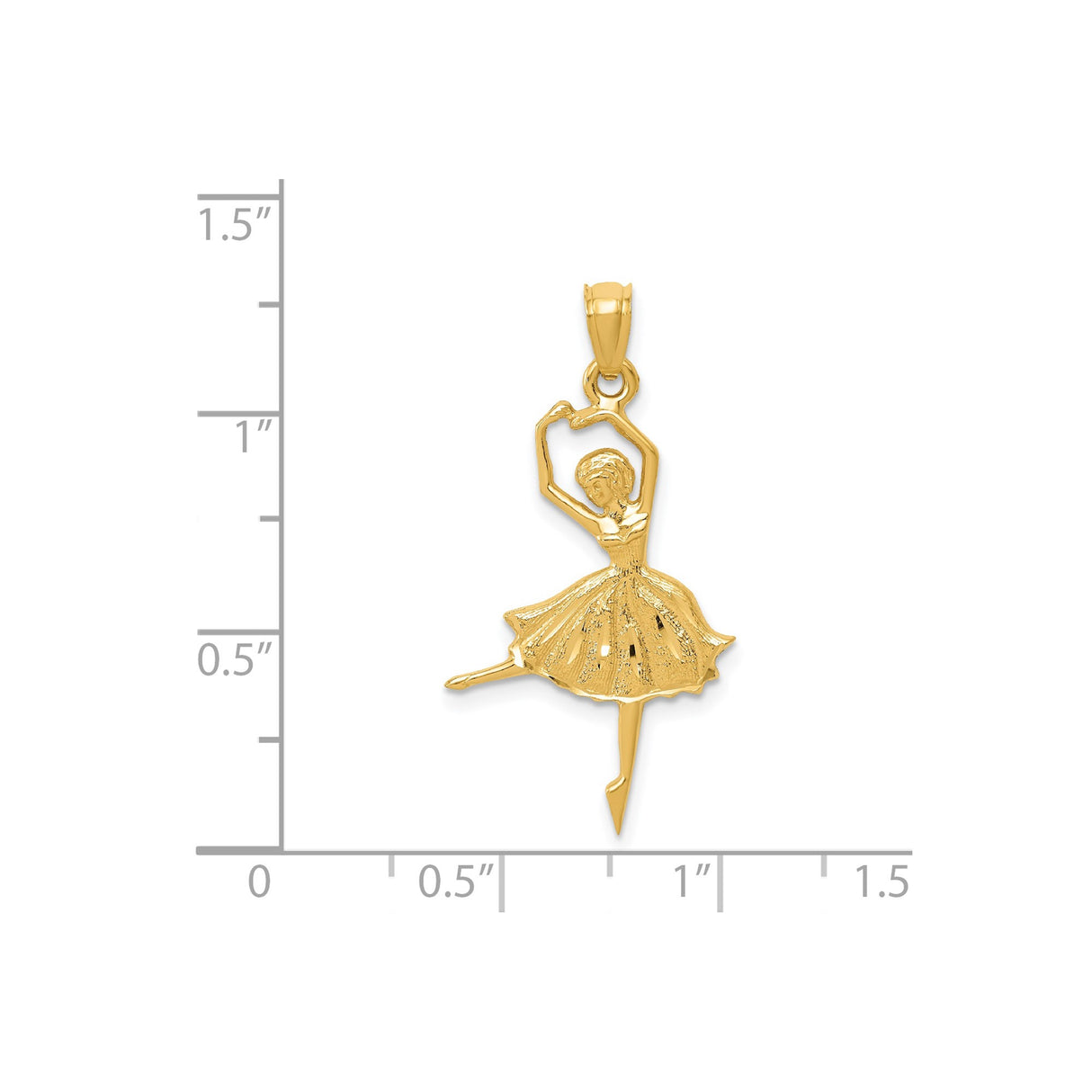 14k Yellow Gold Ballerina Pendant, Graceful Dance Charm with Detailed Dress