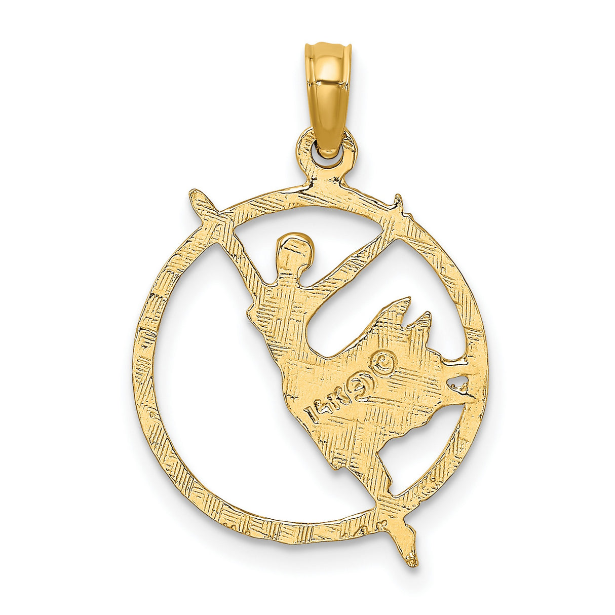 14k Yellow Gold Ballet Dancer Pendant with Female Figure in Circle Frame