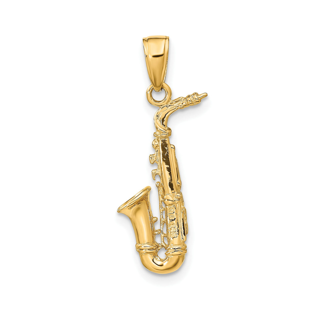 14k Yellow Gold Saxophone Pendant, Realistic Jazz Instrument Charm for Musicians and Music Lovers