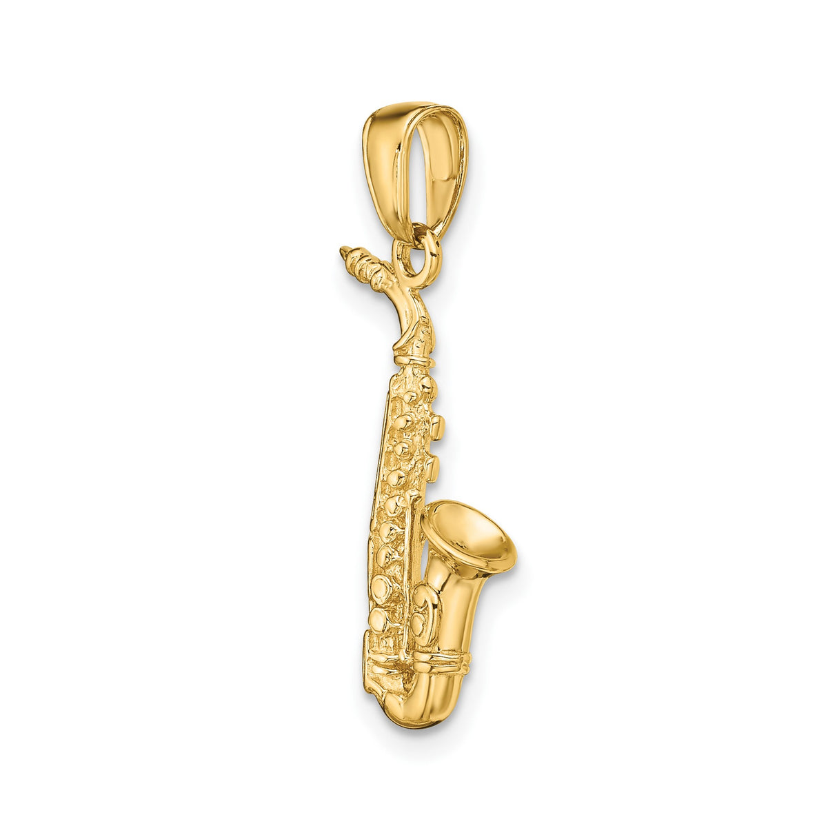 14k Yellow Gold Saxophone Pendant, Realistic Jazz Instrument Charm for Musicians and Music Lovers