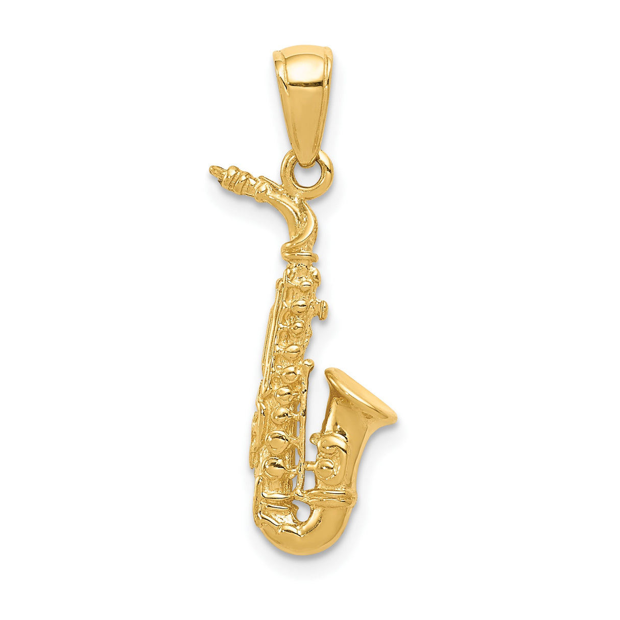 14k Yellow Gold Saxophone Pendant, Realistic Jazz Instrument Charm for Musicians and Music Lovers