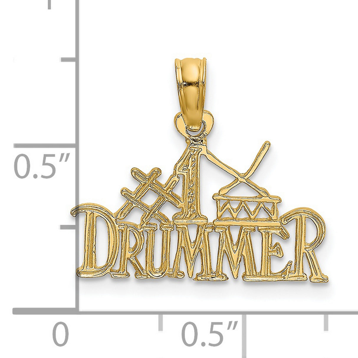 14k Yellow Gold Pendant with Drum and Drumsticks Design, Number 1 Drummer Music Charm