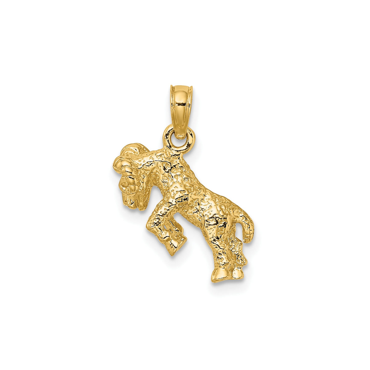 14k Yellow Gold Aries Ram Pendant, Textured Zodiac Charm with Strength and Resilience Theme