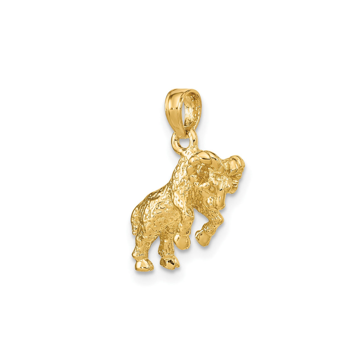 14k Yellow Gold Aries Ram Pendant, Textured Zodiac Charm with Strength and Resilience Theme