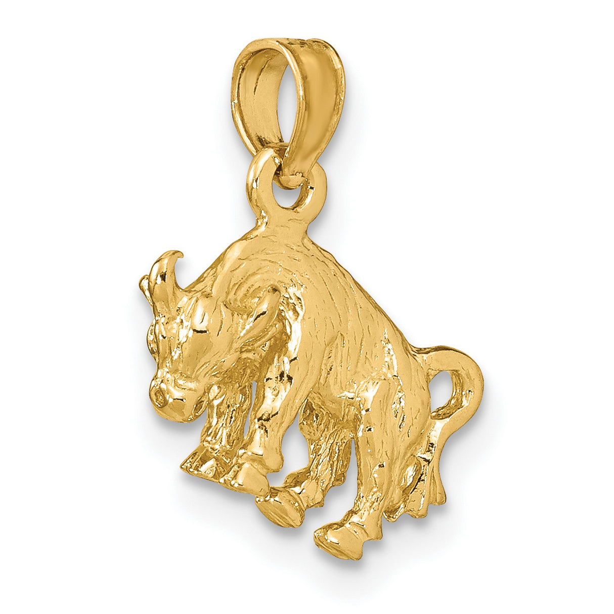 14k Yellow Gold Charging Bull Pendant, Taurus Zodiac Symbol, Polished Finish, Unisex Jewelry