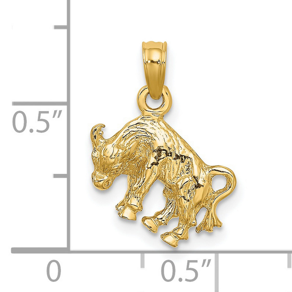 14k Yellow Gold Charging Bull Pendant, Taurus Zodiac Symbol, Polished Finish, Unisex Jewelry