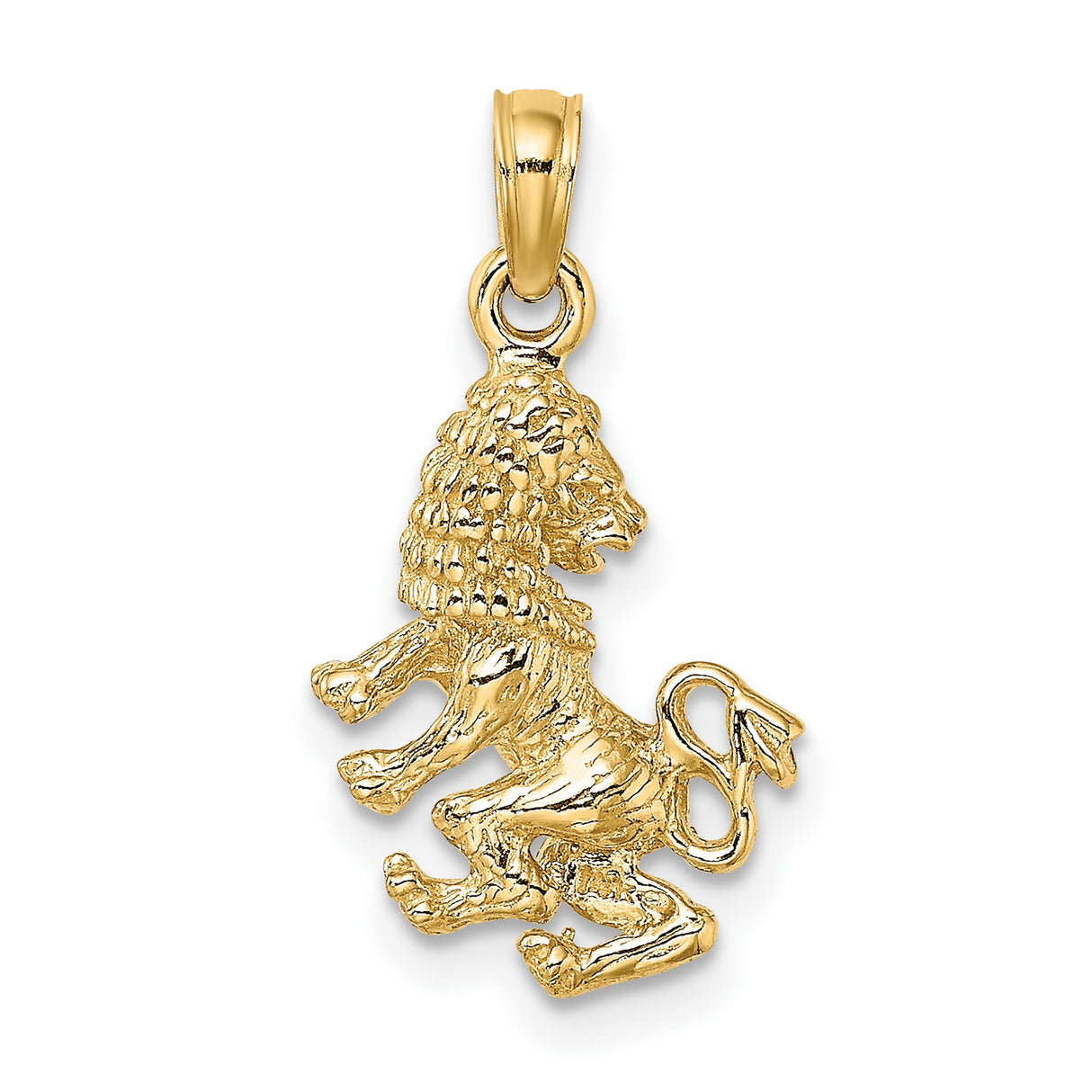14k Yellow Gold Lion Pendant with Raised Heraldic Design, Symbol of Courage and Strength for Men