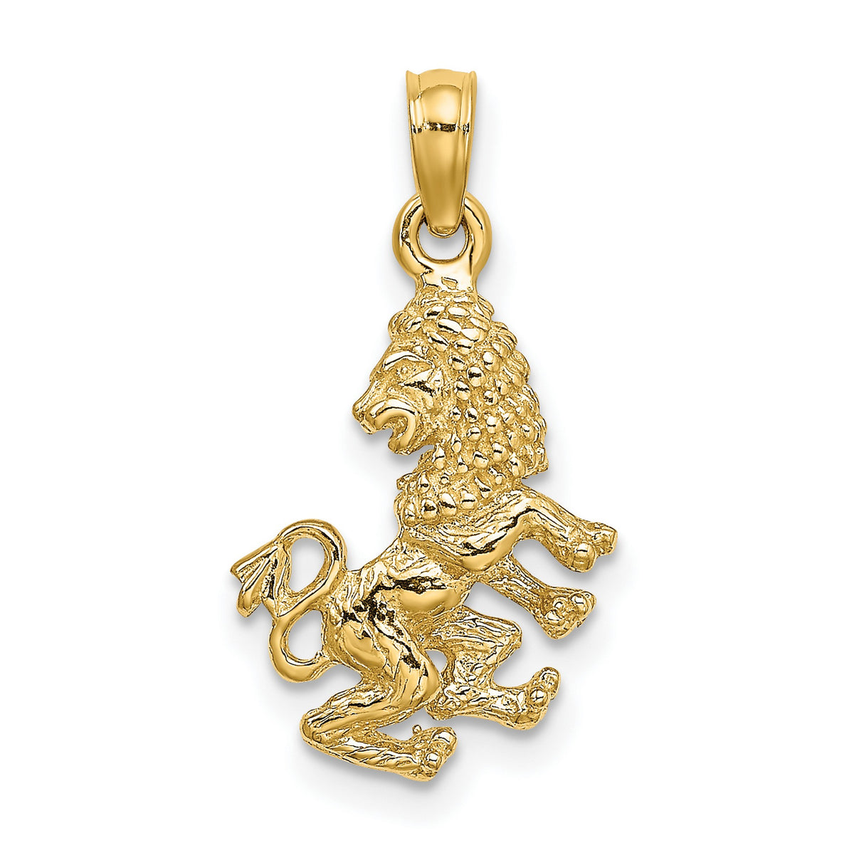 14k Yellow Gold Lion Pendant with Raised Heraldic Design, Symbol of Courage and Strength for Men