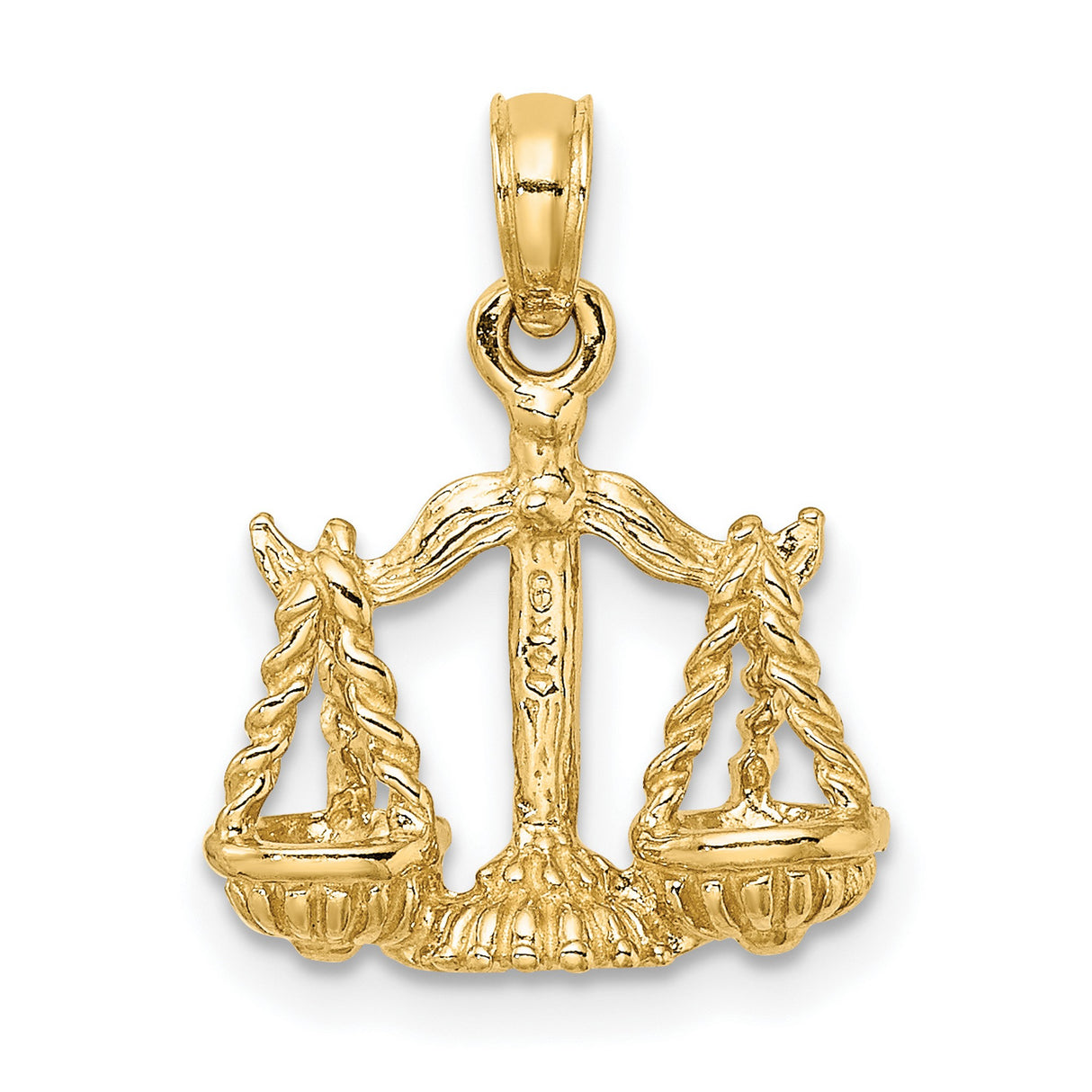 14k Yellow Gold Scales of Justice Pendant, Textured Balance Symbol Charm