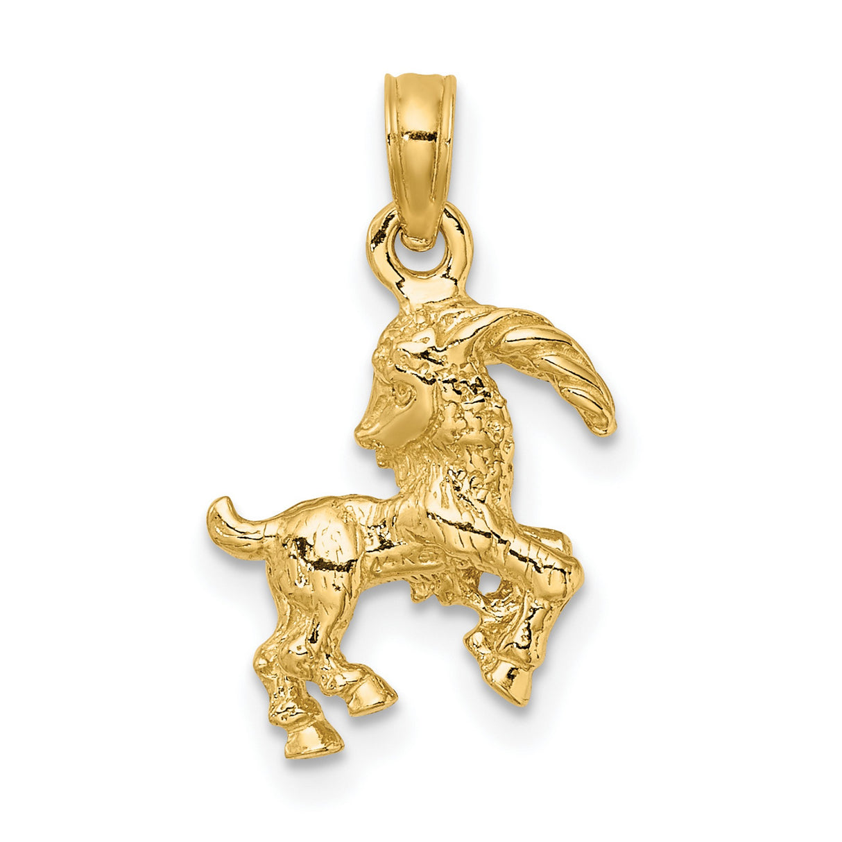 3-D Capricorn Goat Zodiac Sign Charm Pendant in Real 14k Yellow Gold