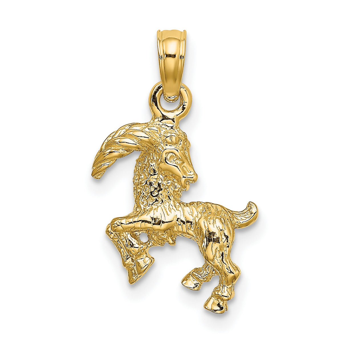 3-D Capricorn Goat Zodiac Sign Charm Pendant in Real 14k Yellow Gold