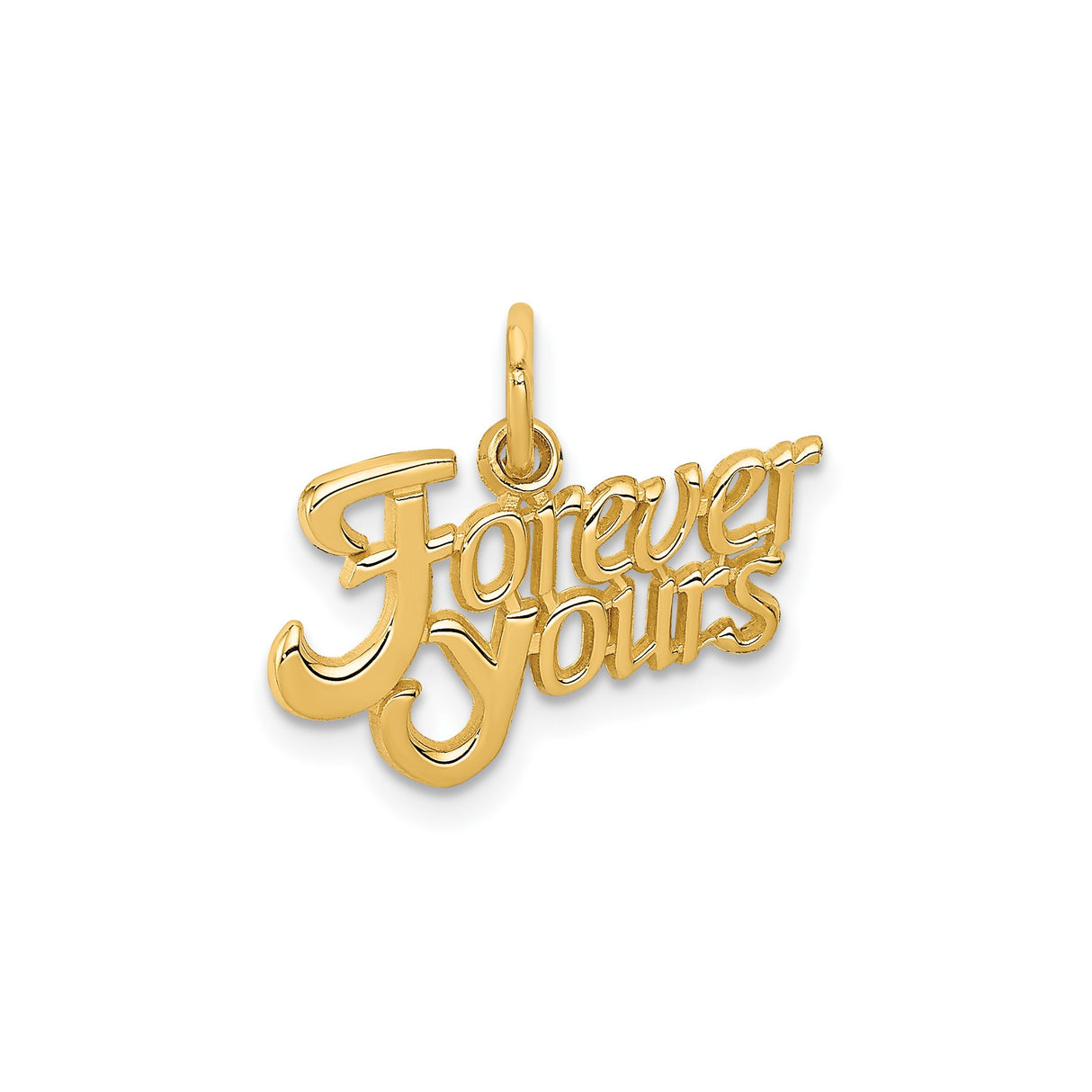 14k Yellow Gold Forever Yours Pendant with Script Design, Romantic Charm for Women