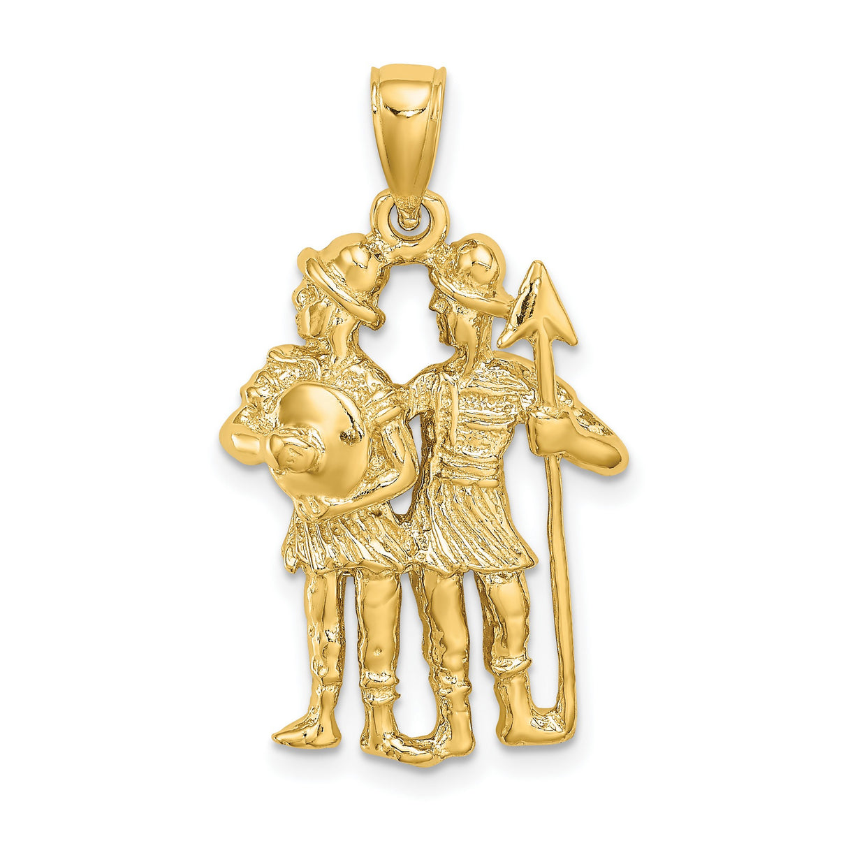 14k Yellow Gold Gemini Pendant with Roman Twin Warriors Zodiac Charm