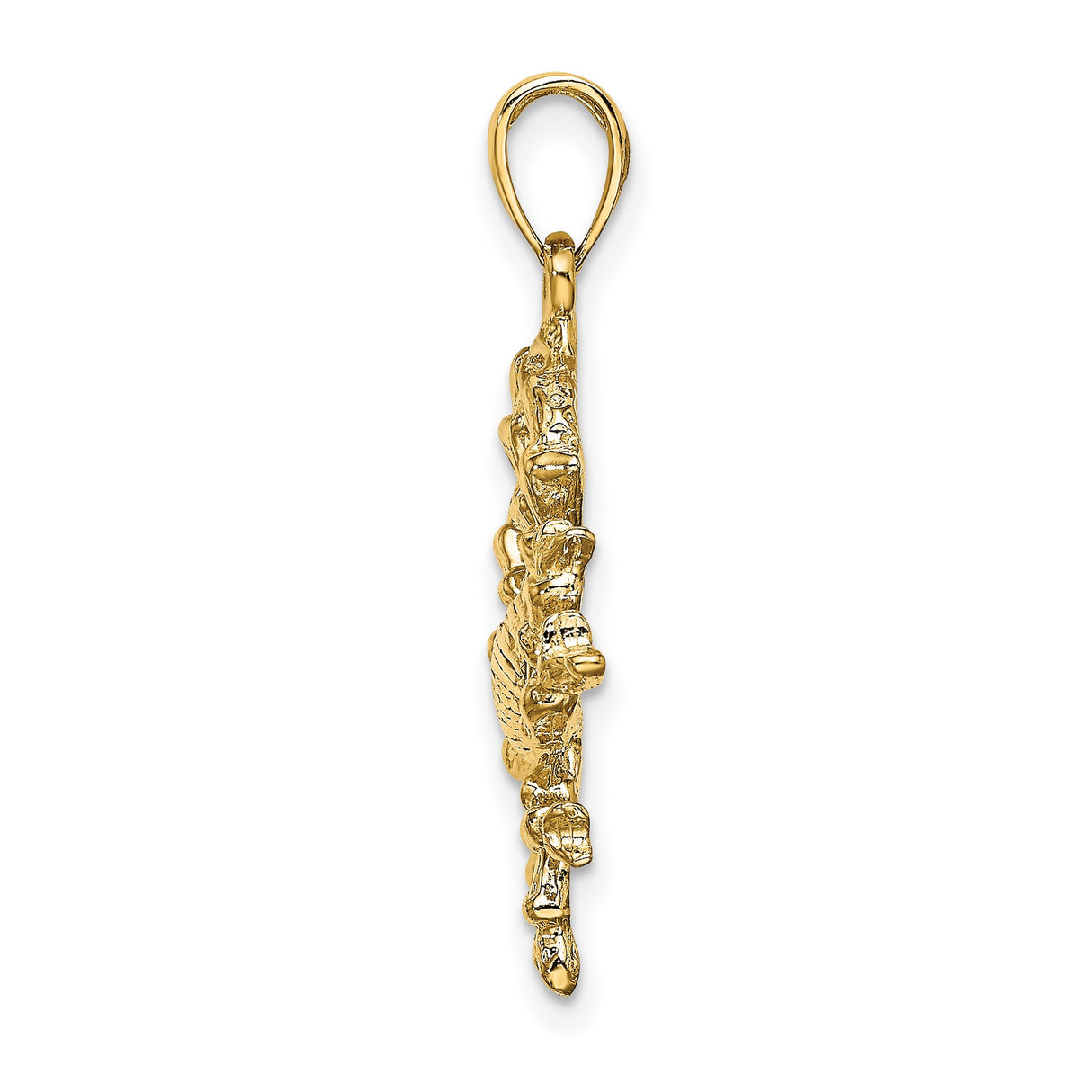 14k Yellow Gold Crab Pendant, Cancer Zodiac Charm with Textured Nautical Design