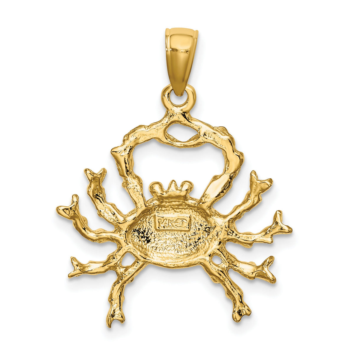 14k Yellow Gold Crab Pendant, Cancer Zodiac Charm with Textured Nautical Design