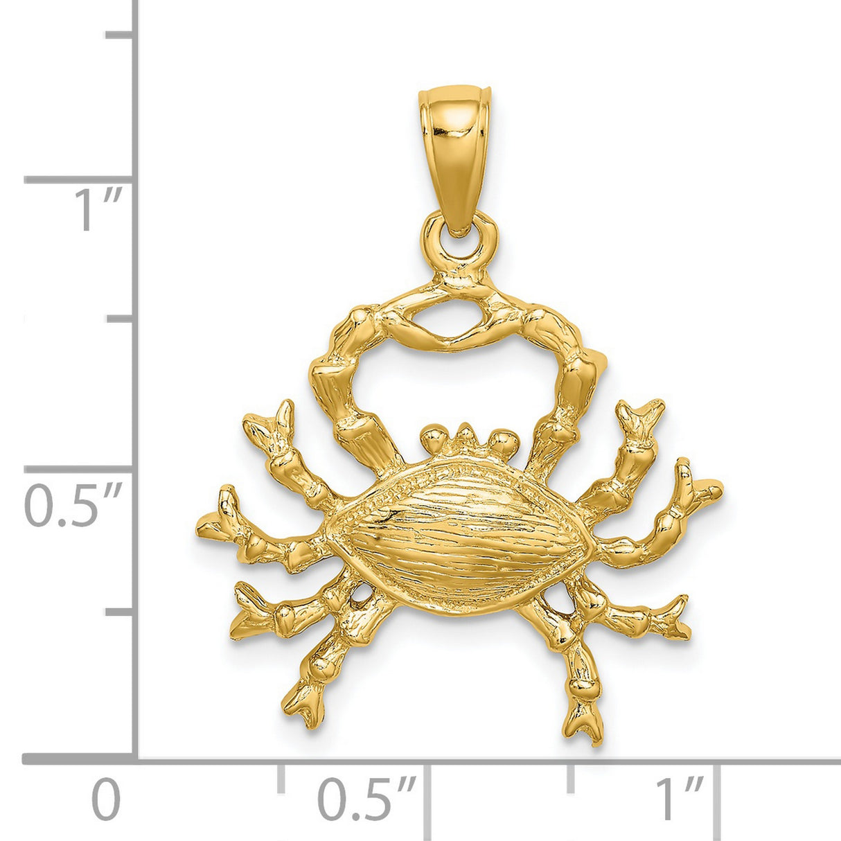 14k Yellow Gold Crab Pendant, Cancer Zodiac Charm with Textured Nautical Design