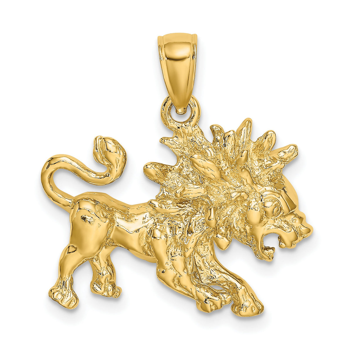 14k Yellow Gold Lion Pendant with Roaring Lion Design, Symbol of Strength and Courage