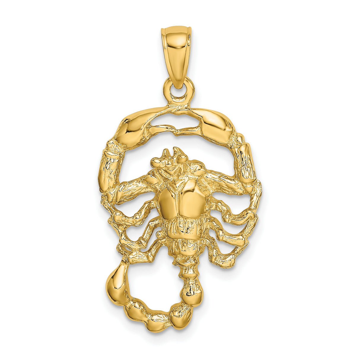 14k Yellow Gold Scorpion Pendant with Clawed Tail, Scorpio Zodiac Symbol for Men