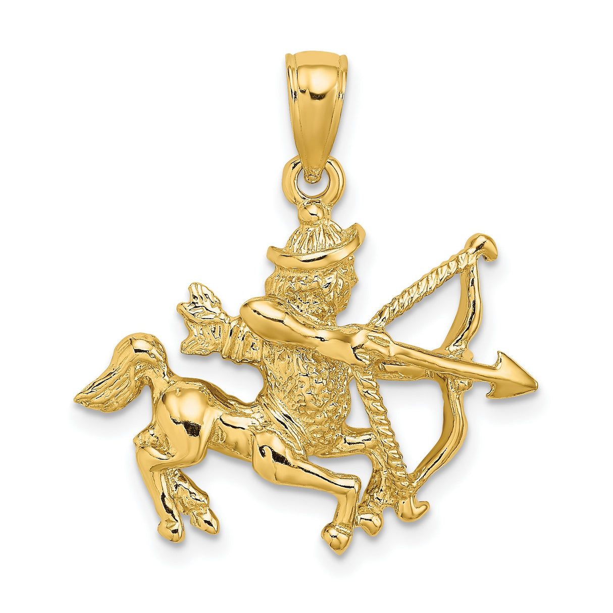 14k Yellow Gold Sagittarius Zodiac Pendant with Centaur Archer Design