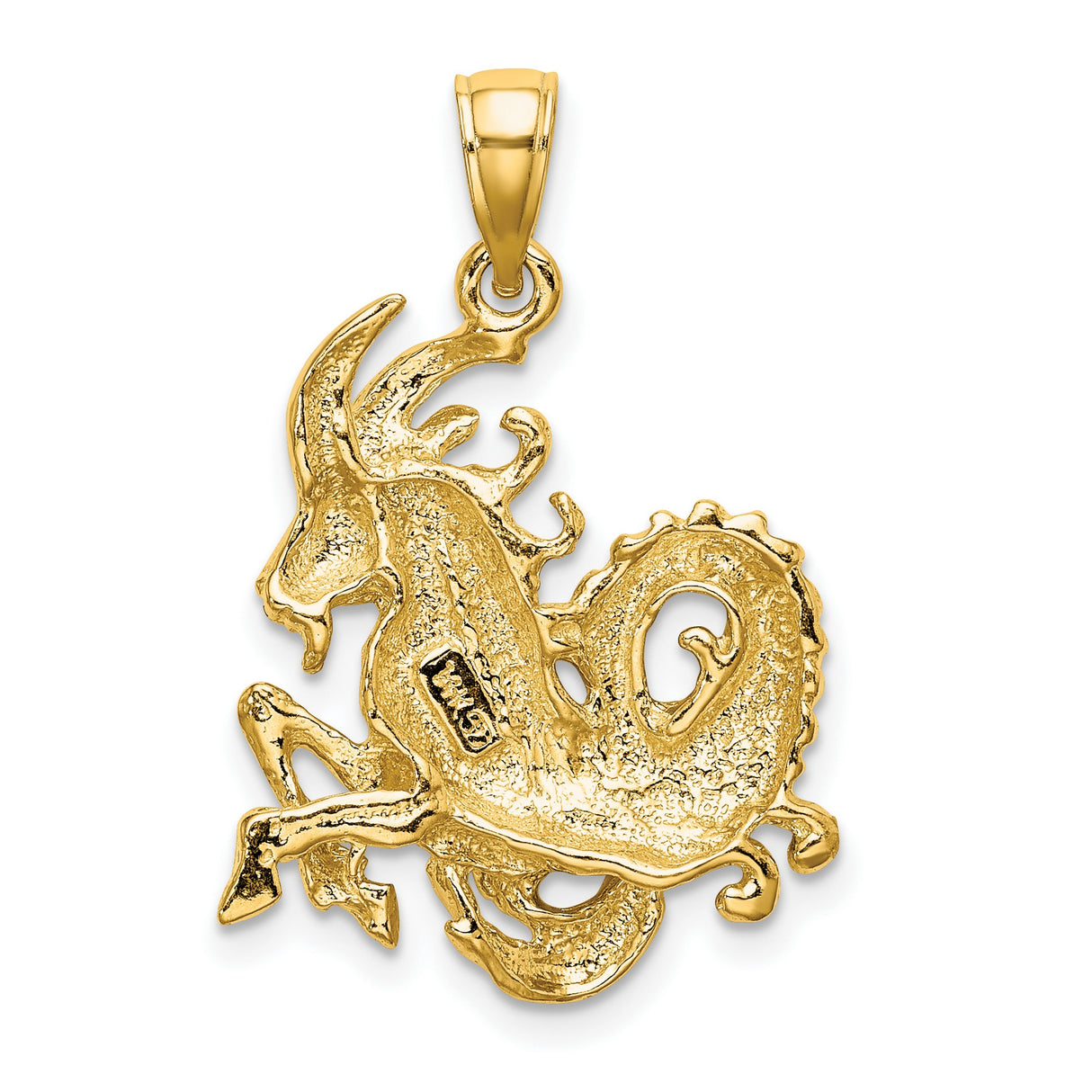14k Yellow Gold Capricorn Zodiac Pendant, Textured Sea-Goat Charm for Astrology Lovers