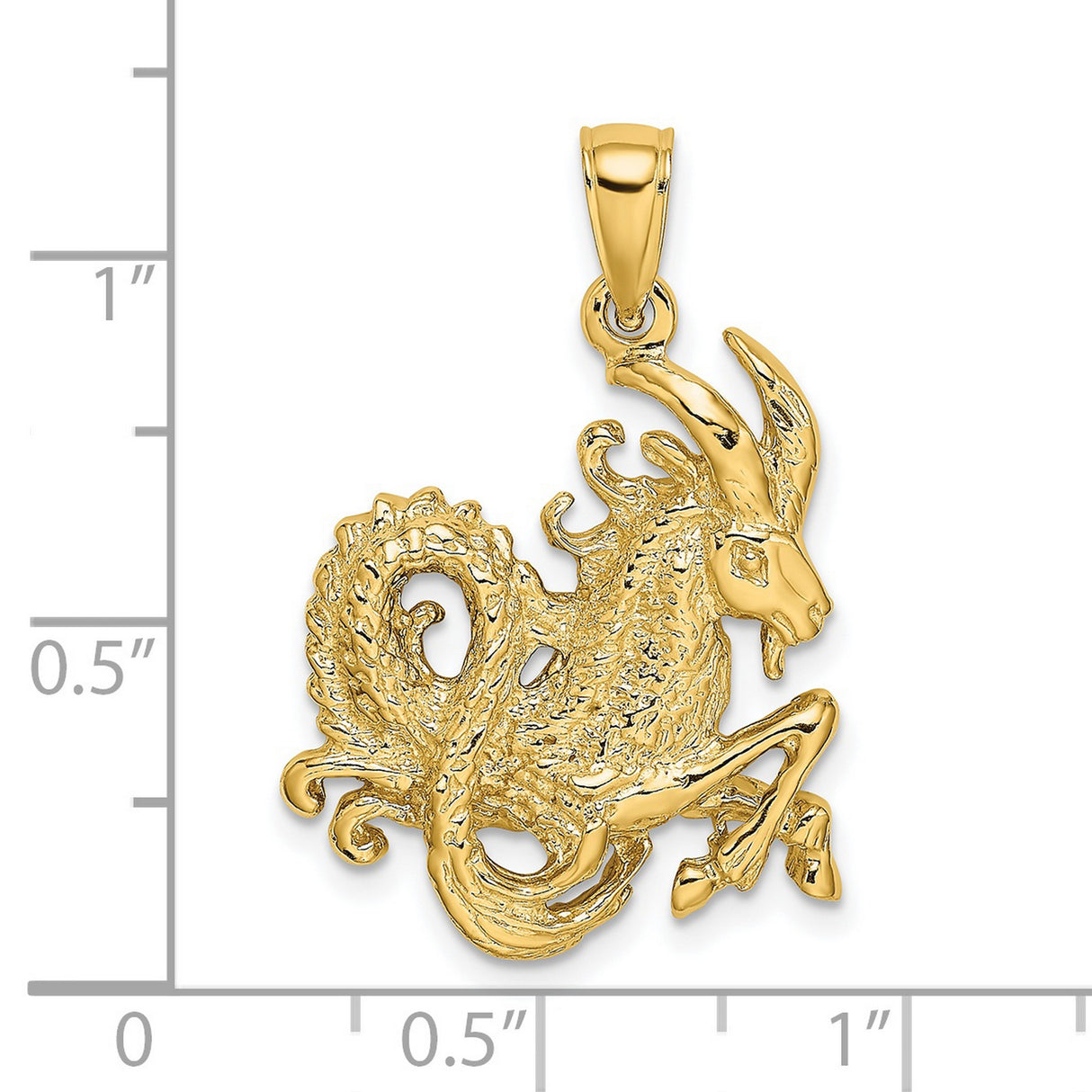 14k Yellow Gold Capricorn Zodiac Pendant, Textured Sea-Goat Charm for Astrology Lovers