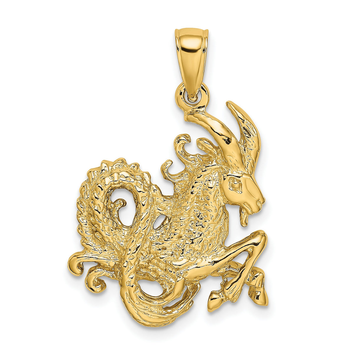 14k Yellow Gold Capricorn Zodiac Pendant, Textured Sea-Goat Charm for Astrology Lovers