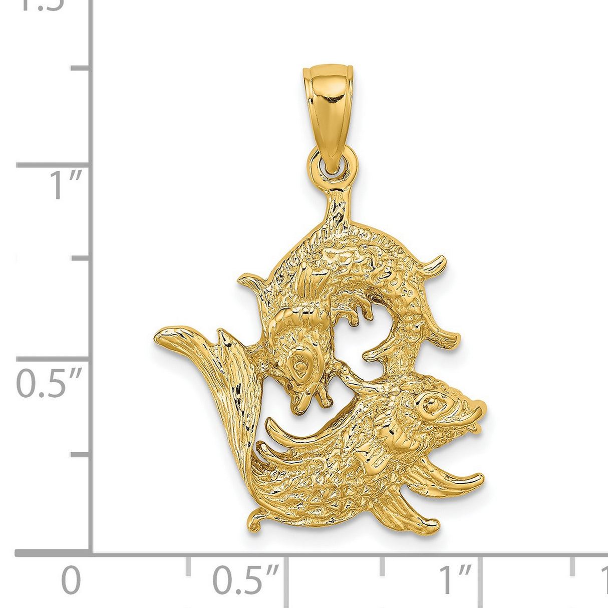 14k Yellow Gold Pisces Pendant with Koi Fish Yin Yang Design, Zodiac Astrology Charm