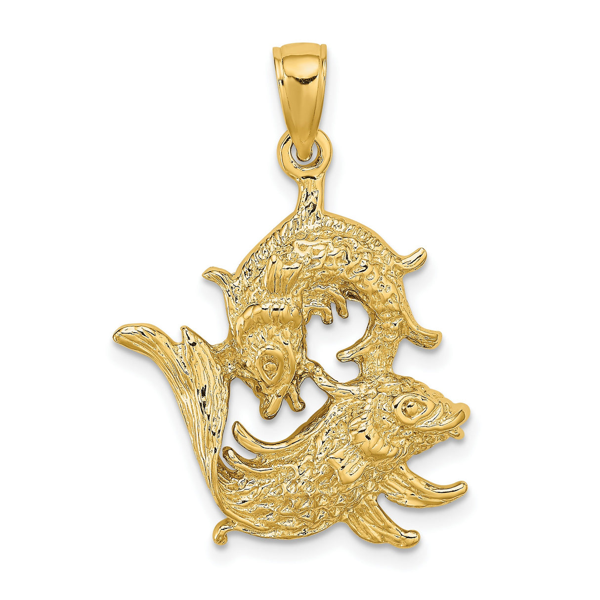 14k Yellow Gold Pisces Pendant with Koi Fish Yin Yang Design, Zodiac Astrology Charm