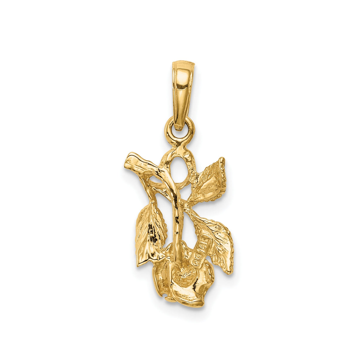 14k Yellow Gold Rose Flower Pendant with Leaf Detailing, Nature-Inspired Design for Women