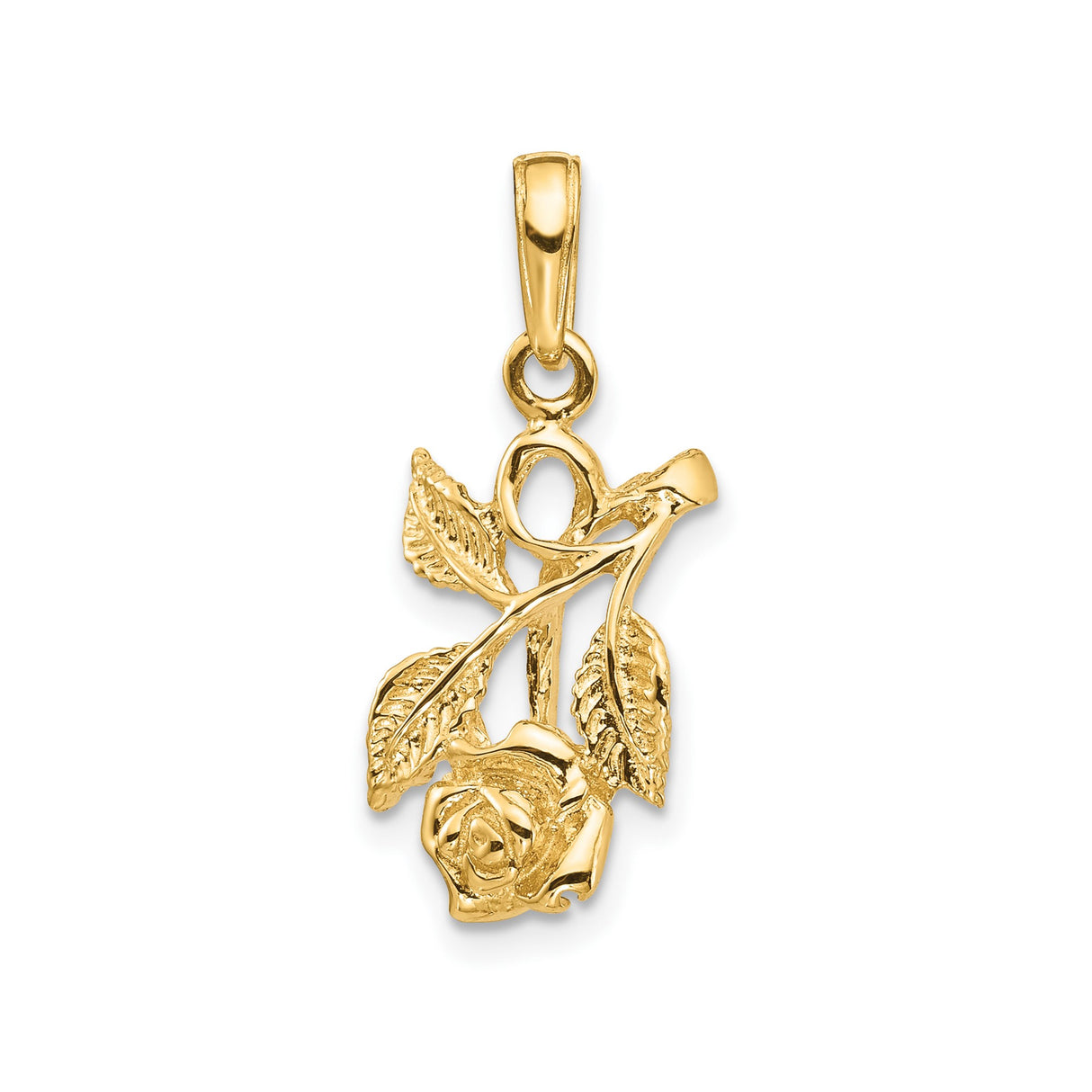 14k Yellow Gold Rose Flower Pendant with Leaf Detailing, Nature-Inspired Design for Women
