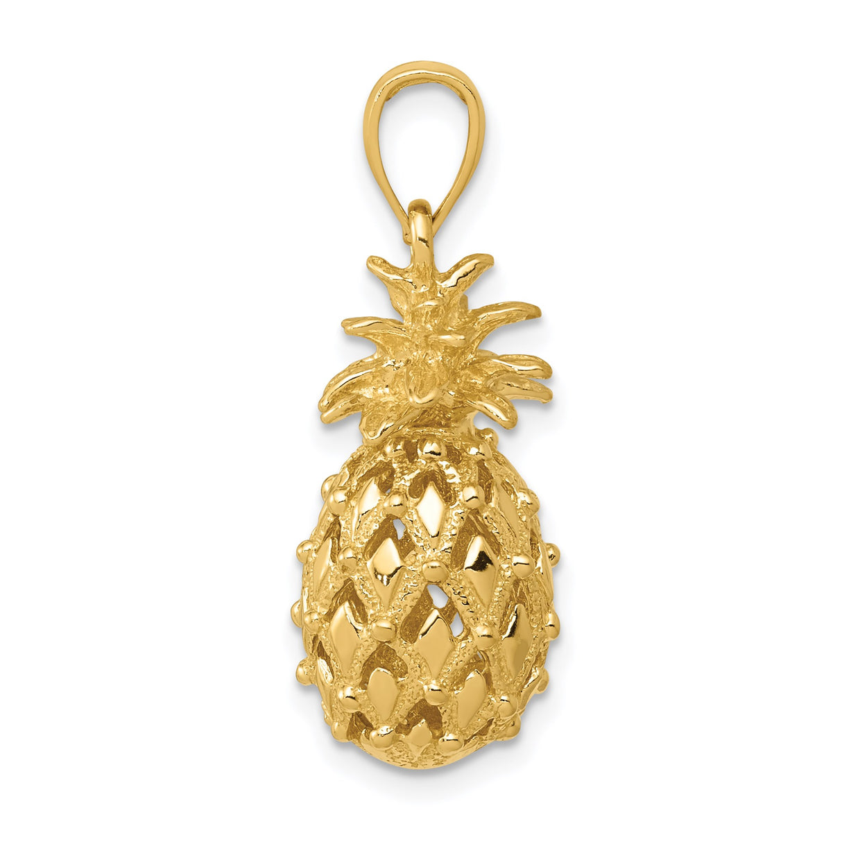 14k Yellow Gold Pineapple Pendant Charm with Textured Finish, Tropical Fruit Theme