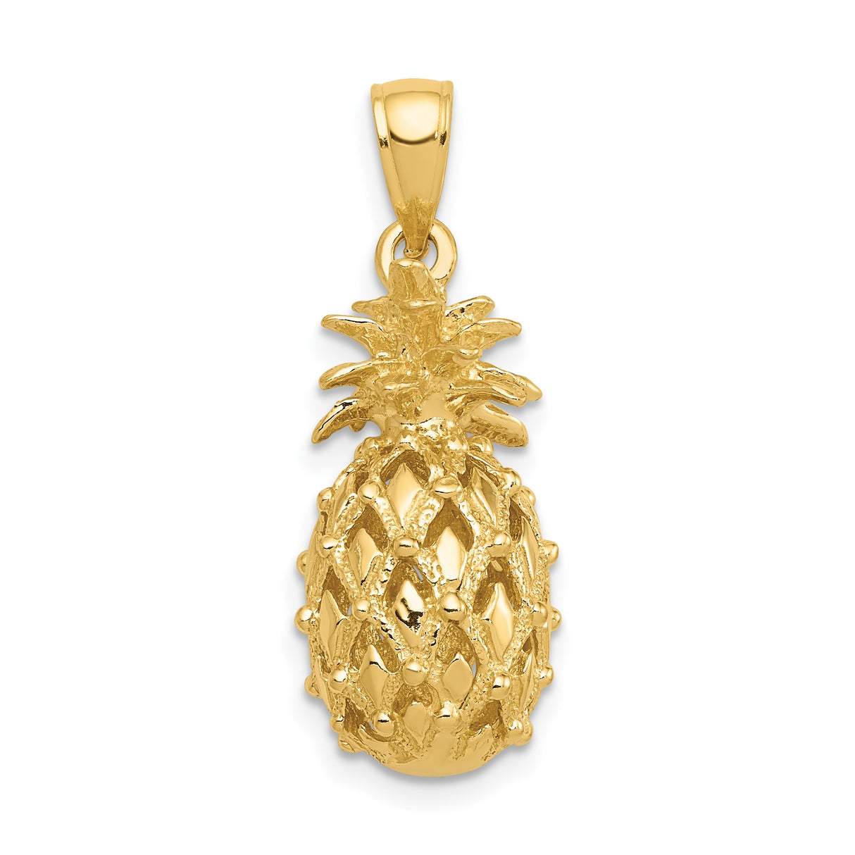 14k Yellow Gold Pineapple Pendant Charm with Textured Finish, Tropical Fruit Theme