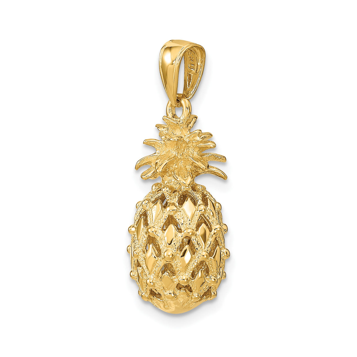 14k Yellow Gold Pineapple Pendant Charm with Textured Finish, Tropical Fruit Theme