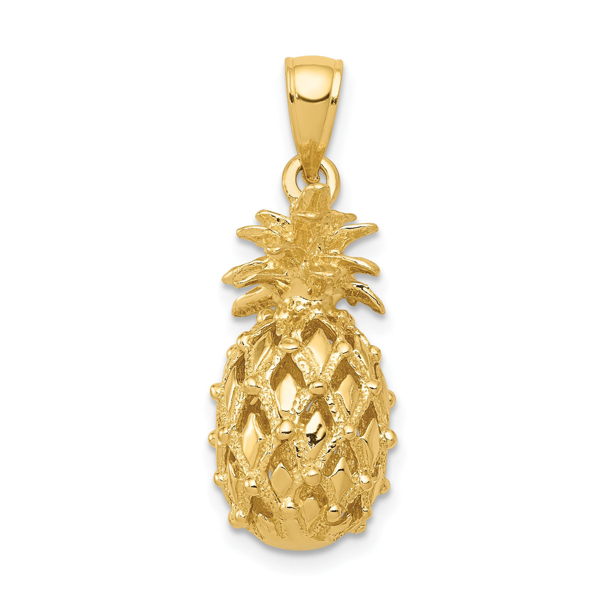 14k Yellow Gold Pineapple Pendant Charm with Textured Finish, Tropical Fruit Theme