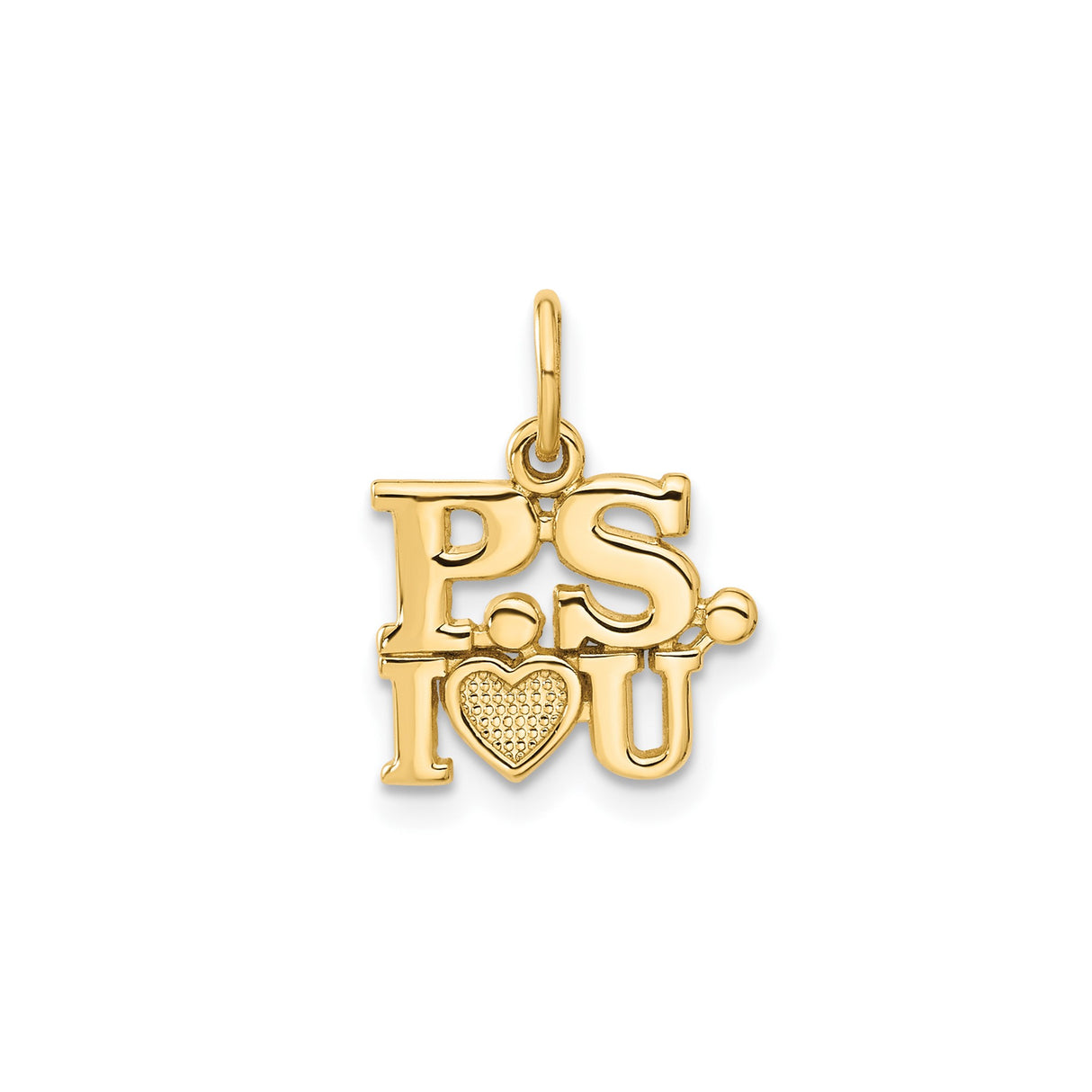 14k Yellow Gold PS I Love You Heart Charm Pendant, Romantic Message Jewelry for Women