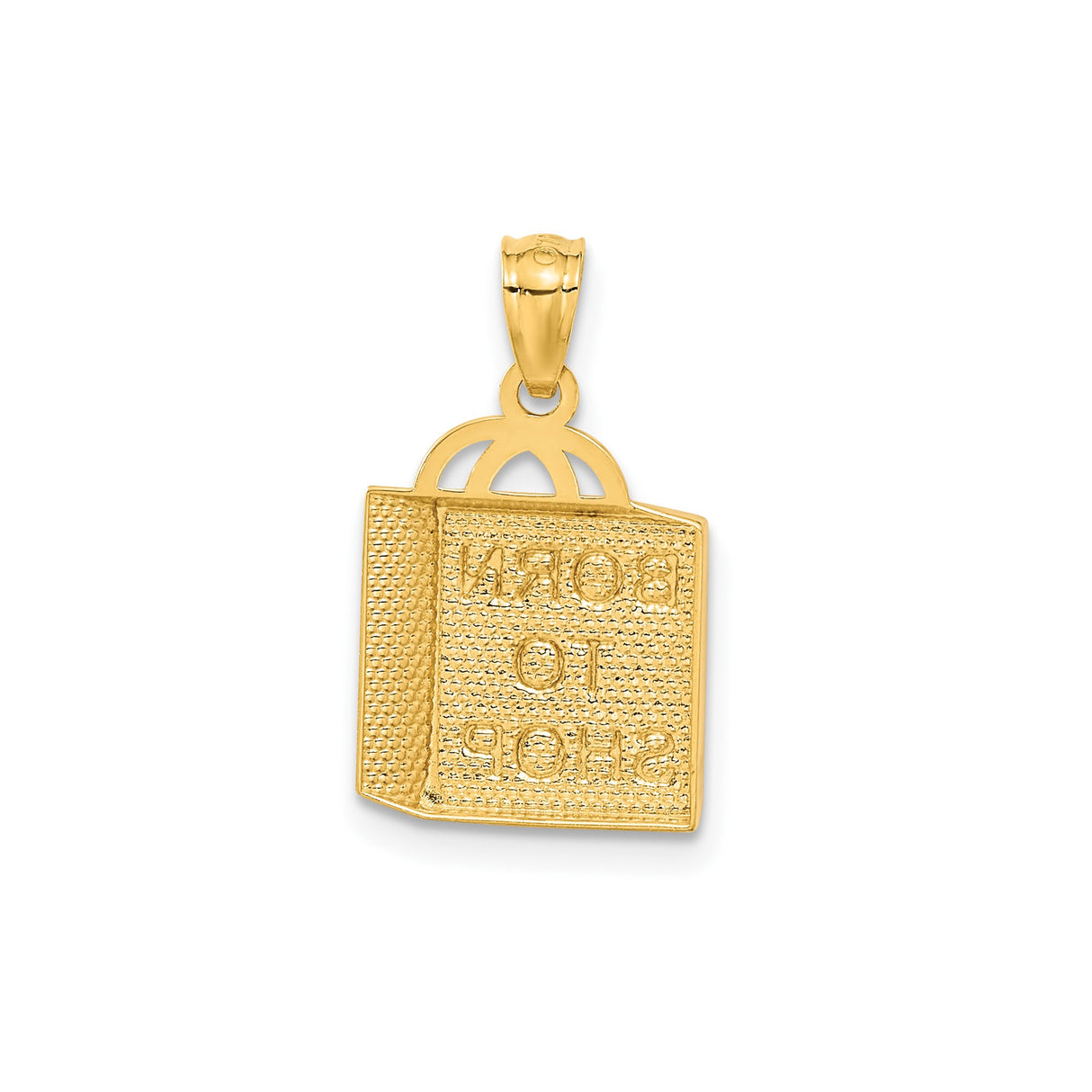 14k Yellow Gold Shopping Bag Pendant with Born to Shop Engraving, Fashion Charm for Women
