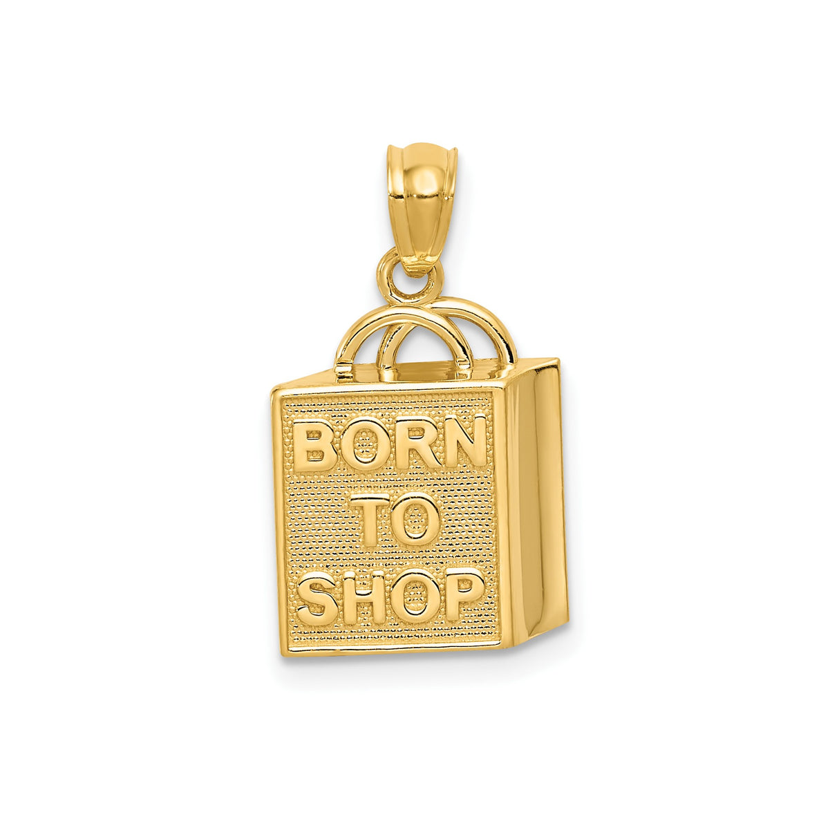 14k Yellow Gold Shopping Bag Pendant with Born to Shop Engraving, Fashion Charm for Women