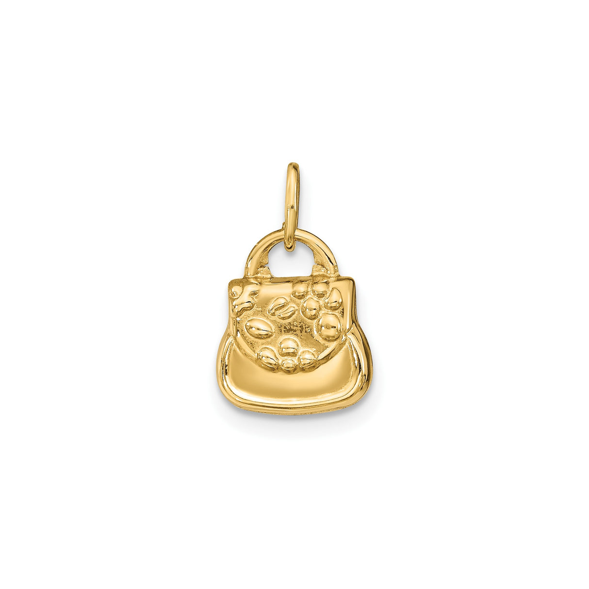 14k Yellow Gold Purse Pendant with Bead and Coin Detail, 3D Handbag Charm for Women