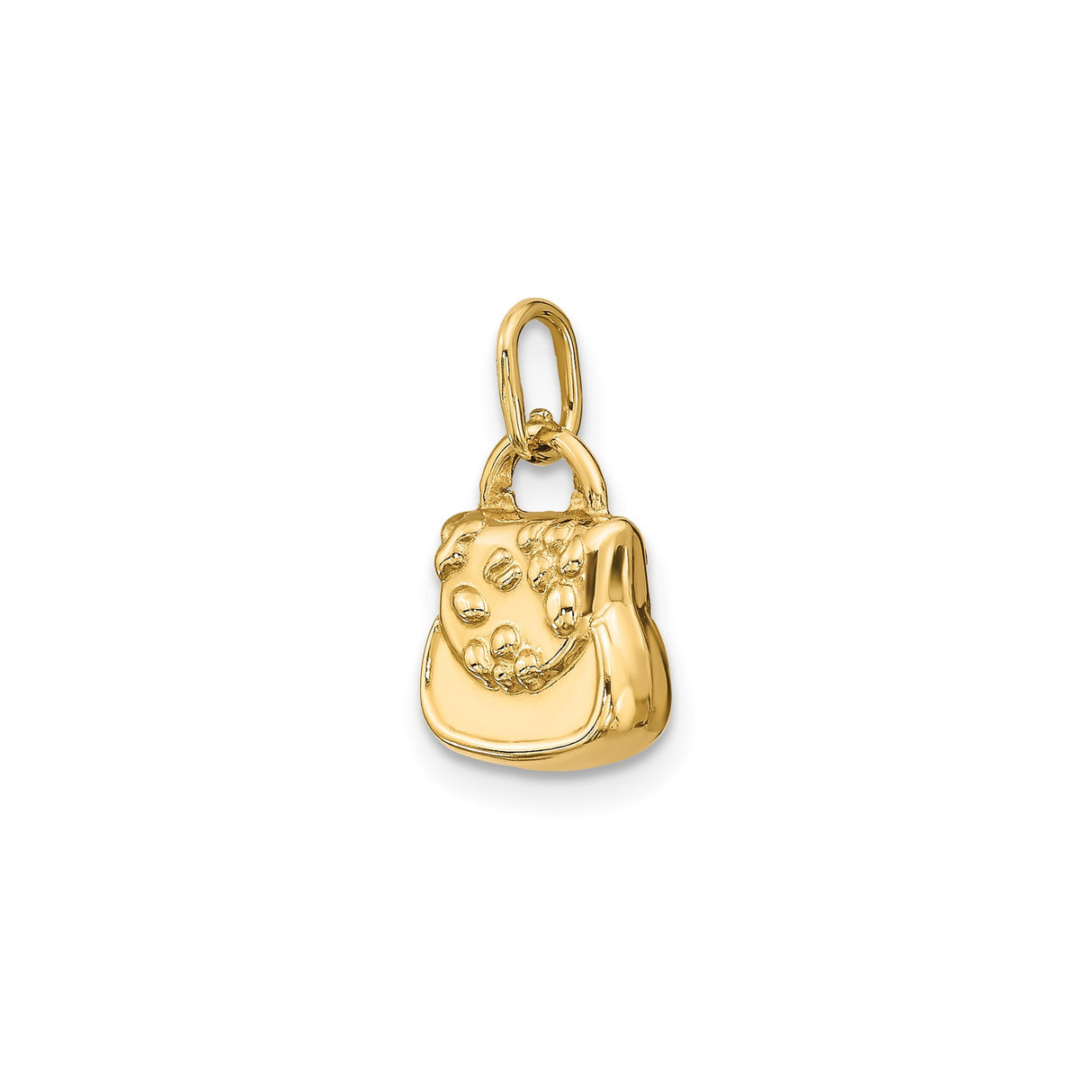 14k Yellow Gold Purse Pendant with Bead and Coin Detail, 3D Handbag Charm for Women
