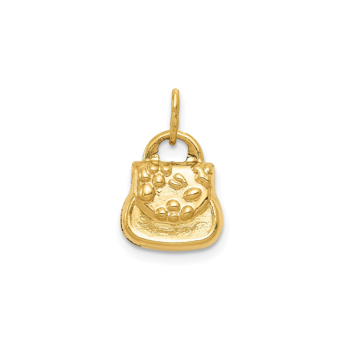 14k Yellow Gold Purse Pendant with Bead and Coin Detail, 3D Handbag Charm for Women