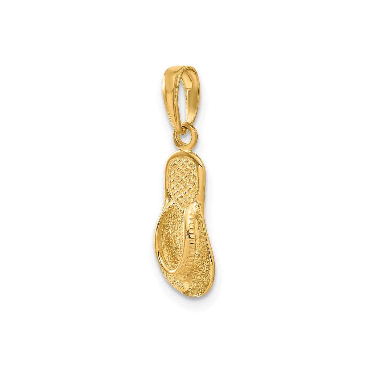 14k Yellow Gold Flip Flop Pendant, Textured Sandal Charm with Summer Beach Style