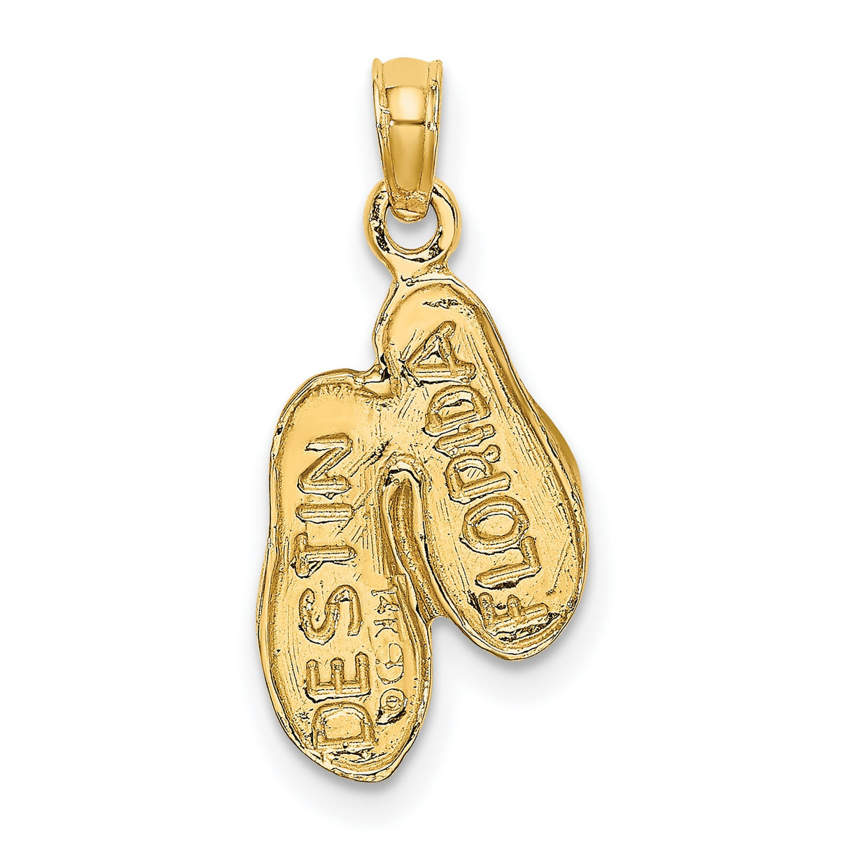 14k Yellow Gold Flip-Flop Sandal Pendant, Textured Thong Strap, Beach Vacation Charm