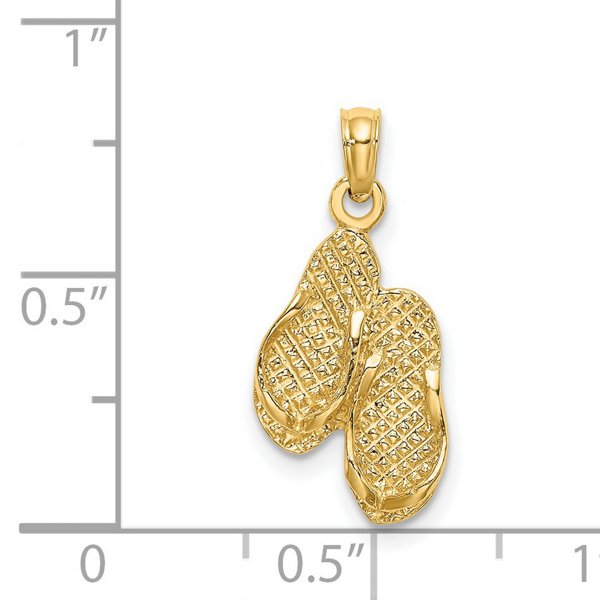 14k Yellow Gold Flip-Flop Sandal Pendant, Textured Thong Strap, Beach Vacation Charm