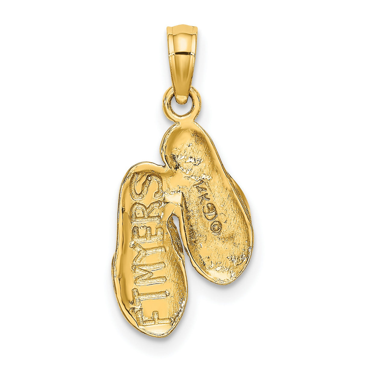 14k Yellow Gold Flip-Flop Pendant Charm with Textured Sandal Design, Coastal Beach Theme