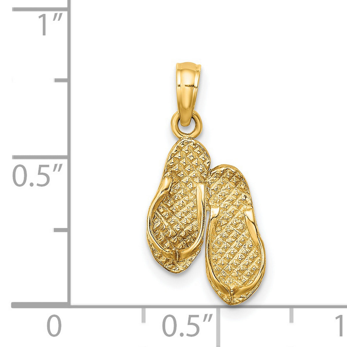 14k Yellow Gold Flip-Flop Pendant Charm with Textured Sandal Design, Coastal Beach Theme