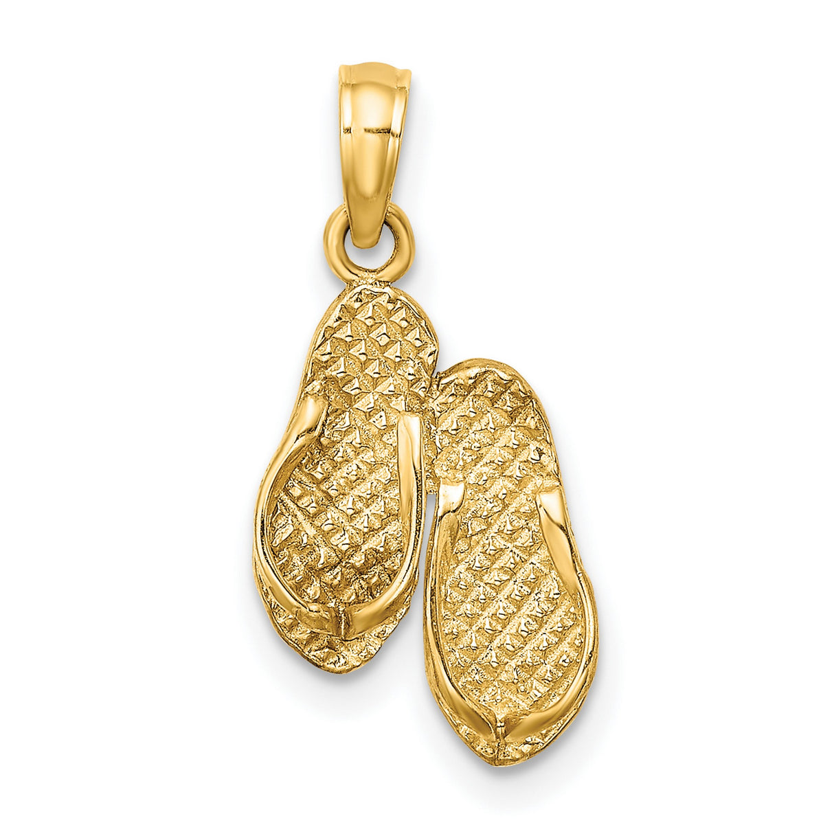 14k Yellow Gold Flip-Flop Pendant Charm with Textured Sandal Design, Coastal Beach Theme