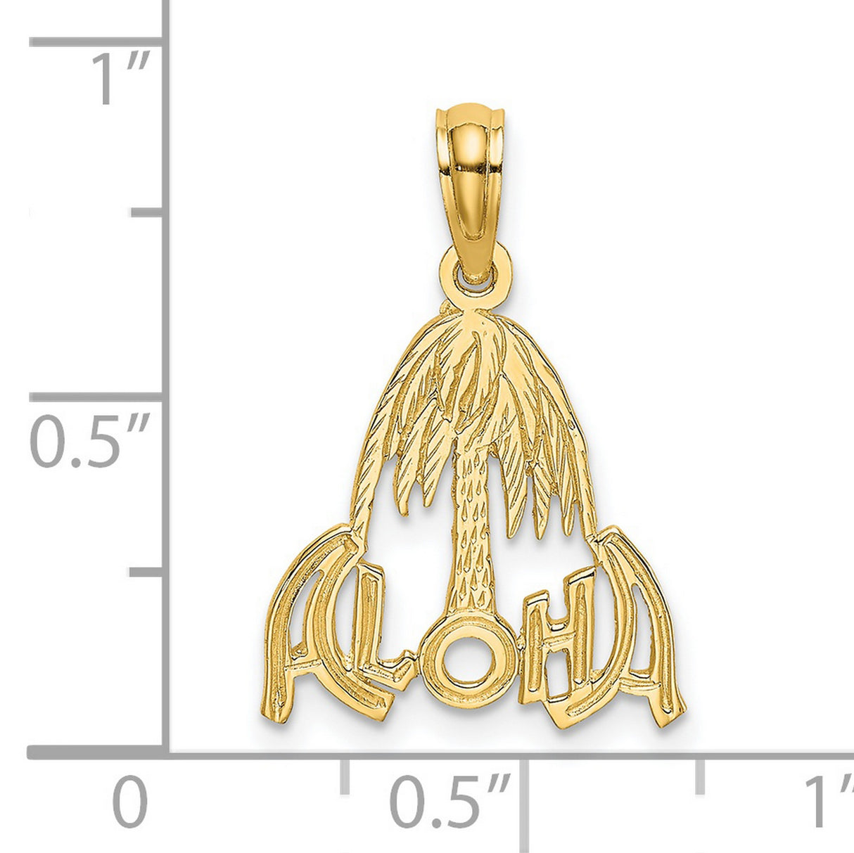 14k Yellow Gold Palm Tree Pendant, Hawaiian Aloha Tropical Beach Travel Charm for Women